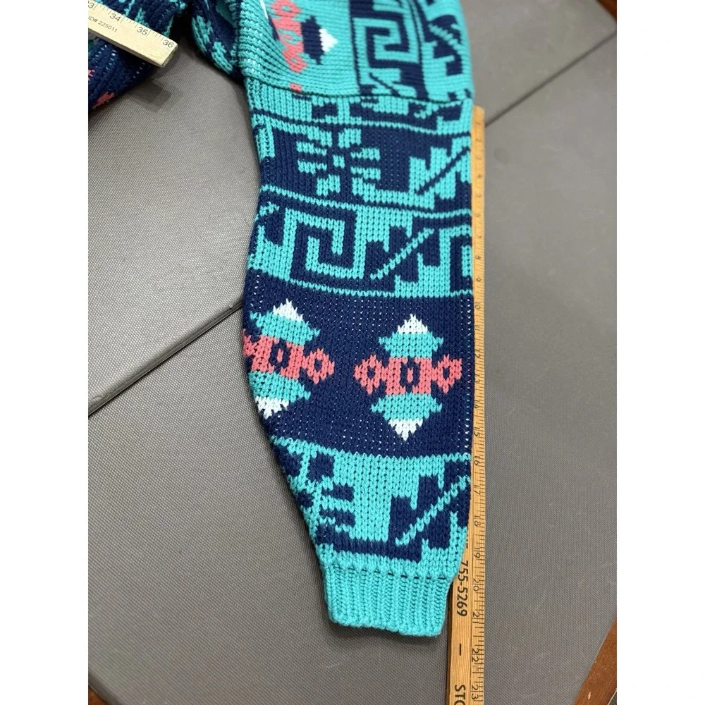 Vintage 90s Paris Sport Club Baggy Geometric Multicolor Knit Sweater Large Knit‎ - Picture 4 of 5